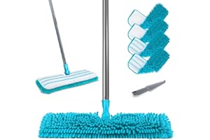 Myiosus Mop, Wischmopp con mango largo de 127 cm y articulación giratoria de 360°, moped para suelos de madera dura, cerámica, mármol, laminado, casa, cocina, incluye 4 paños de chenilla de doble cara