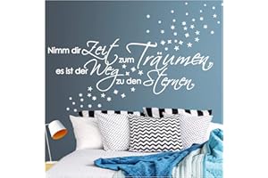 Wandora G003 Spruch Nimm dir Zeit zum Träumen I schwarz (BxH) 172 x 58 cm I Sterne Schlafzimmer Aufkleber selbstklebend Wandaufkleber Wandsticker