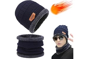 Tuofang Kinder Winter Warm Beanie Mütze und Loop Schlauchschal Set mit Fleece Gefütterte, Wintermütze und Loop Schal, für 5-15 Jahre Alt Jungen Mädchen Wintermütze Halswärmer Strickset