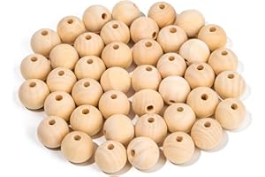 HOLDLEAF 42 Pièces 20mm Perles en Bois Rondes en Naturel Perles en Bois avec Trou Facile à Fils pour Macramé DIY Artisanat Bijoux Bracelets Décorations de Fêtes Crétives Porte-Clefs