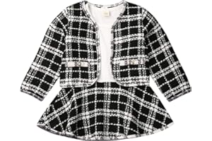 Zukmuk 2 Pezzi Completini Bambina Vestito Elegante a Maniche lunghe Collo Tondo + Cardigan alla Moda Stampato Scozzese Set Casual Ragazze Autunnale Primaverile