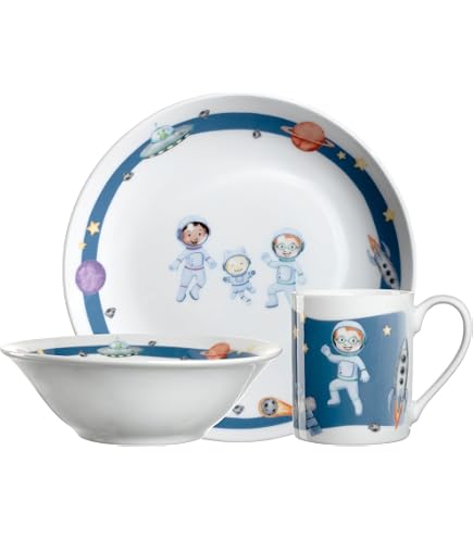 Service Vaisselle NASA 3 Pièces - Assiette 19cm, Bol 330ml, Tasse 220ml, Porcelaine Lave-vaisselle, Design Espace - 3