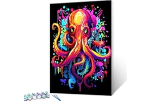 Tucocoo Kit de peinture à l'huile numérique à faire soi-même avec pinceaux et pigments acryliques - Motif pieuvre - Pour décoration d'intérieur - 40,6 x 50,8 cm (sans cadre)