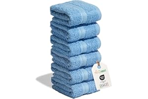 nice homeit - Set of 6 Flannels 30 x 30 cm - Mini Hand Towels for Face and Guests 100% Cotton Soft Absorbent Washable - for Bathroom, Kitchen, Makeup and Travel - Made in Italy (Light Blue)