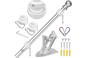 ZMTECH Asta De Bandera, Asta De Bandera De 180 Cm con Soporte para Bandera, Kit De Asta De Bandera para Jardín De Casa, Residencial o Comercial (Sin Bandera, Plateado)
