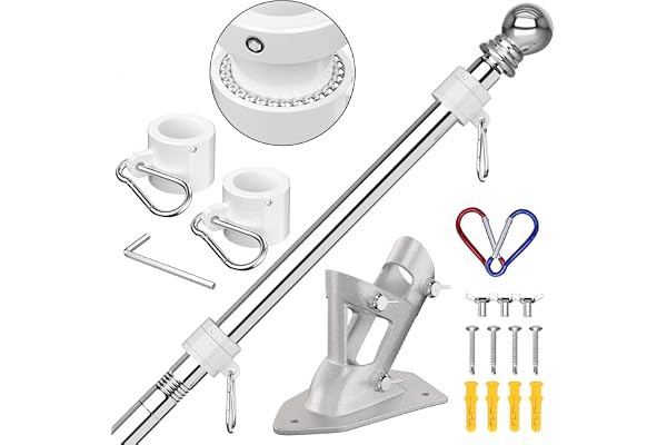 ZMTECH Mât De Drapeau, Mât De Drapeau De 180 Cm avec Support pour Drapeau, Kit De Mât De Drapeau pour Maison, Jardin, Résidentiel Ou Commercial (sans Drapeau, Argent)