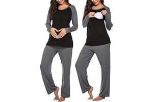 Ekouaer Pyjama d'allaitement pour femme - Pour hôpital - Manches longues - Modal de grossesse - Pyjama 2 pièces