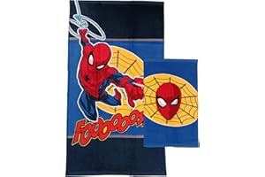 hermet Spiderman Marvel, Asciugamani Bagno in Spugna, Set 2 Asciugamani Bagno, Asciugamano Viso, Asciugamano Bidet, Blu, 100% Cotone, Set 2 pezzi, Prodotto Ufficiale