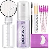 LZM Shampoo Extension Ciglia Kit Shampoo Ciglia Extension 60ml + Flacone Per Il Risciacquo + Spazzola Per La Pulizia + 10 Pai