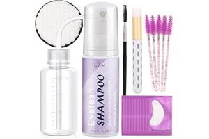 LZM Shampoing Cils Extension Kit Shampoing Cils 60ml+Brosse Nettoyante Shampoing Extension de Cils with Wash Bottle