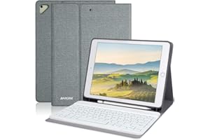 AMZCASE Custodia con tastiera per iPad 9.7 per iPad 6a generazione 2018 iPad 5a generazione 2017 iPad Pro 9.7 iPad Air 2 Air 1 con Bluetooth 9.7 Tastiera rimovibile wireless Cover per iPad-Portapenne(Grigio)