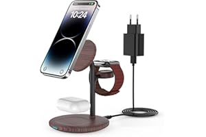DEESOOCO Magsafe bezprzewodowa stacja ładująca 3 w 1, bezprzewodowa stacja ładująca, Apple Watch i iPhone z Mag Safe, kompatybilna z iPhone 15, 14, 13, iWatch Ultra 2/1, AirPods
