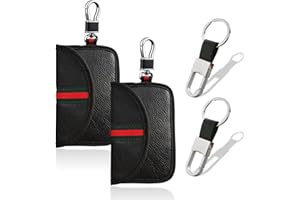 NINVVS 2Pcs Car Key Pouch, Genuine Leather Car Key Case, Large Capacity Car Key Pouch, Key Signal Blocker, RFID Anti-Theft Car Security Bag, with 2 Pcs Metal Key Fobs