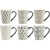 H&amp;H Vhera, Stoneware Mug, Set of 6, Cream and Black, 350 CC