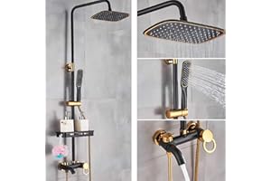 SHIYINGE 3-funkcyjna armatura prysznicowa, zestaw prysznicowy z deszczownicą, słuchawka prysznicowa, system prysznicowy, czarna bateria łazienkowa, deszcz słuchawka prysznicowa, zestaw do montażu na ścianie, z