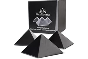 Heka Naturals Piramide di Shungite Levigata Pietra Nera Set di 3 | 8 cm - Decorazioni Casa Shungite Pietre Naturali Prodotti - Pietre Chakra Cristalli Curativi Piramide Meditazione