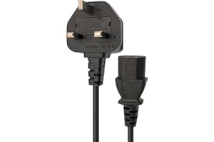 Double Dragon UK 3-Pin Plug to IEC C13 Power Cable – 1 Metre | 10A Fused BS1363 Plug | VDE Certified H05VV-F 3G 1.0mm² Copper Core | CE & BS Approved Black PVC Kettle Lead for PC, Monitor, Printer