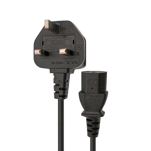 Double Dragon UK 3-Pin Plug to IEC C13 Power Cable – 2 Metre | 10A Fused BS1363 Plug | VDE Certified H05VV-F 3G 1.0mm² Copper Core | CE & BS Approved Black PVC Kettle Lead for PC, Monitor, Printer etc