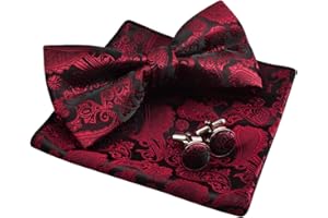 Alizeal Men's Paisley Bow Tie, Hanky and Cufflinks Set