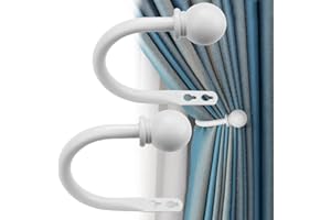 QUCUMER 2 Packs Curtain Holdback, Wall Mounted Curtain Tie Backs Metal Curtain Hooks U Style Metal Tie Backs Tassel Drapery Holder Curtain Drapery Hooks with Screws for Home Accessories (White)