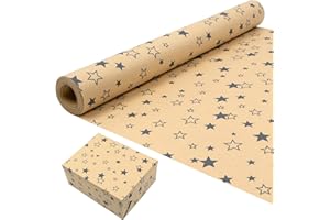 ZHNERY Rouleau de papier cadeau pour anniversaire : papier kraft avec motif festif étoile bleue recyclable 43 cm x 15 m