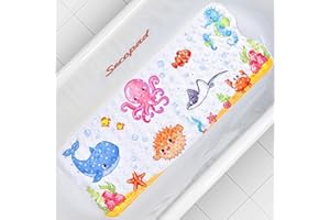 Secopad Alfombra de baño para bebé para bañera, 100x40 cm Alfombra de Ducha Antideslizante para bañera de Dibujos Animados para niños, Alfombra de baño Antideslizante con ventosas (Pink Octopus)