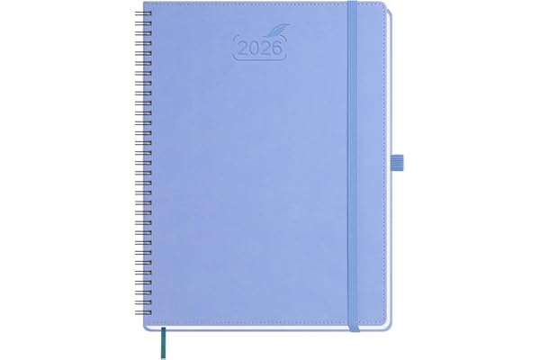 BEZEND Agenda 2026 Semana Vista A4 Vertical 21 x 28 cm, Agenda Semanal en Espiral, 12 Meses de Ene a Dic 2026 - Intervalos de 30 Minutos, Tapa Blanda en Cuero PU, Aciano