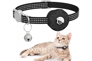 GBOKYN Collar Gato para AirTag, Reflectante Collar de Gato AirTag con Campana y Cierre de Seguridad, Collar para Gatos Ajustable de 19 a 32cm para Gatitos y Cachorros - Negro