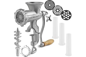 EDENBERG Fleischwolf Größe - Gusseisen Fleischwolf Manuell, Tischmontage, Leicht zu Reinigen, Churros Maker, Meat Grinder, 3mm/5mm/8mm Siebe, Wurstfüller und Hackfleisch Maschine (EB-9203 "10")