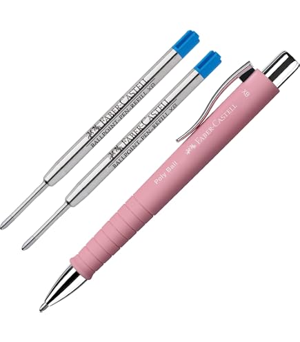Lot De 2 Stylos à Bille Faber-Castell Poly Ball – Sweet Lilas & Bleu Caribique – Mine XB 0.5mm – Indélébile – Corps Recyclé