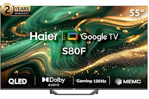 Haier 55 Inch 4K QLED Smart Google TV | Gaming@120 Hz | Dolby Audio | MEMC/VRR/ALLM | 2+32GB RAM/ROM | Chromecast | HDMI 2.1 | Premium Bezel-Less Design - H55S80FUX Black