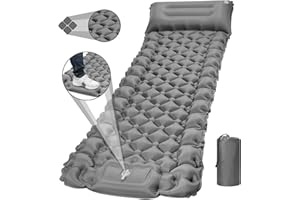 THIIXDAI Sleeping Mat for Camping, 200x64x10CM Camping Mat Ultralight Inflatable Camping Sleeping Pad with Pillow Built-in Pump, Ultimate for Camping, Backpacking, Hiking, Tent Air Mattress (Grey)