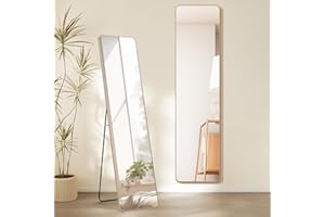 Warmiehomy Full Length Mirror, 147x37cm Large Wall Mounted or Free Standing Leaning Mirror with Gold Metal Frame for Living Room or Bedroom