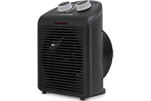 Calefactor de baño Grunkel de bajo consumo, hasta 2000W, 3 modos, 2 niveles de potencia, antivuelco y sistema de protección contra el sobrecalentamiento. Ligero y cable de 1m. (Negro)