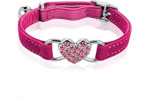 cobee Collier réglable en forme de cœur avec clochette, collier réglable avec ceinture de sécurité en strass pour petit chat et chien (rose rouge)