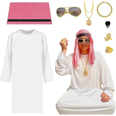 Raveparty Disfraz De Jeque Para Hombre, Disfraz árabe Para Hombre, Ropa árabe Para Hombre, Túnica Blanca árabe, Disfraz De Carnaval Para Hombre, Para Cosplay, Carnaval, Fiesta De Cumpleaños (adulto