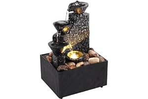 NIHUIFDPY Indoor Water Features with LED Lights, Indoor Water Features, 17x11x9cm Desktop Waterfall Fountain, Tabletop Water Fountain for Home Office Decor Relaxation