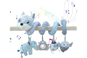 Coriver Espiral Carro Bebe Juguetes, Juguetes para Cochecito de Bebe 0 3 6 12 Meses, Juguetes Colgantes en Espiral para Silla de Coche y Cuna de Bebé Móvil,Peluches para Bebes Niños y Niñas (1.Gris)