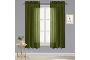 DWCN Olive Green Sheer Curtains Semi Transparent Voile Rod Pocket Curtains for Bedroom and Living Room, 42 x 72 inches Long, Set of 2 Panels