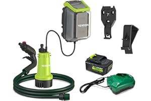 VEATON 18V Cordless Submersible Water Pump Kit, 1x4.0Ah Battery and Charger Included, Portable Garden Water Transfer Pump 2000L/H 2.0 Bar, for Rain Barrel Water Butt Tank Garden Pond Pool Boat