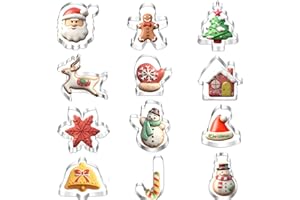 ZHOUHON Juego de 12 cortadores de galletas navideñas, moldes de acero inoxidable para hornear: Papá Noel, copos de nieve, muñeco de nieve (Navidad)