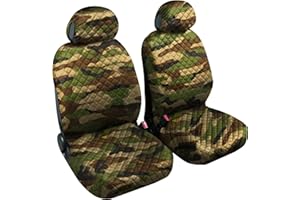 Auto Accessori Lupex - Coprisedili Auto Anteriore Universali, colore Mimetico Verde, coppia fodere auto o furgone 2 posti, tessuto cotone trapuntato, set protezione sedile anteriori
