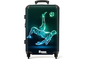 NoBoringSuitcases.com Kinderkoffer, Kinderkoffer Jungen, Koffer Groß, Koffer Kinder Jungen, TSA Schloss, Reisekoffer mit Rollen Groß, Koffer Mittelgroß (Fußballspieler - Grün-Blau, 67 cm - 72 L)
