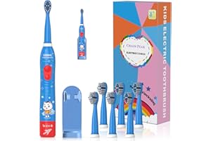 CHAIN PEAK Kids Sonic Electric Toothbrush, Rechargeable Smart Toothbrush for Children Toothbrush for Toddlers Age 3-12 with 30s Reminder, 2 Mins Timer, 6 Modes, 6 Brush Heads, Wall-Mounted Holder