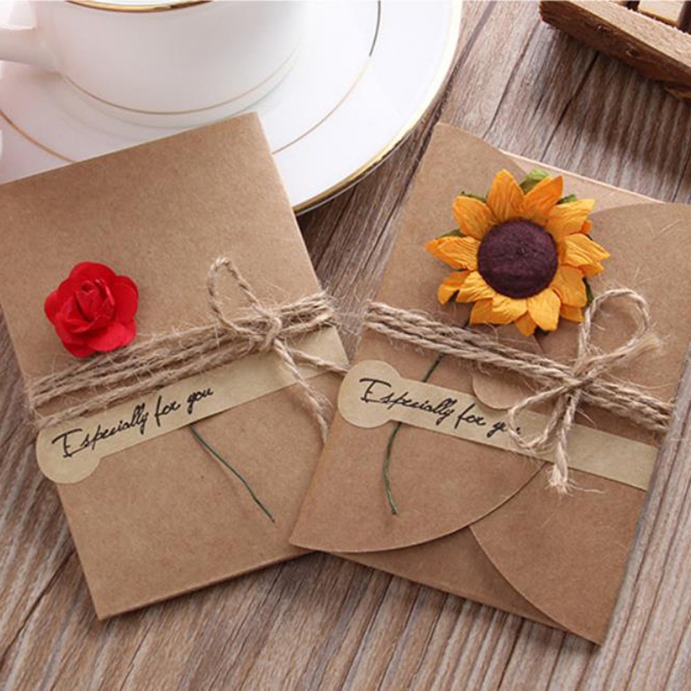 Fineinno 10 Pezzi Cartoline Auguri Greeting Card Biglietti Invitothank You Cards Carta Kraft Cartoncini Inviti Matrimonio Fiori Di Carta Per