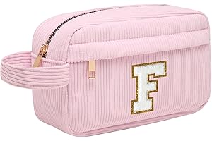 TOOZEN Neceser Maquillaje Mujer Personalizado Inicial, Bolsa de Cosméticos de Viaje, Gran Capacidad Neceser de Maquillaje de Pana, Regalo Cumpleaños Navidad para Mujeres Novias Mejores Amigas, Rosa F