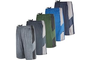 REAL ESSENTIALS 5 Pack:Men's Dry-Fit Sweat Resistant Active Athletic Performance Shorts