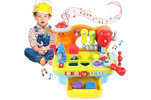 EastSun Baby Musical Workbench Toys Tool Bench Set for 1 2 Year Old Boys Tool Kit with Shape Sorter, Sound and Light Early Educational Toys for 12 18 Months Toddlers