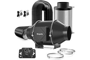 Brogachy 100mm Kit di filtrazione dell'Aria 363m³/h, Set di ventilazione 3000RPM,con Controllo della velocità,filtro al carbone attivo, tubo di scarico,anello di serraggio,per tenda Growbox serra.
