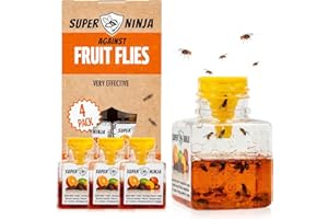 Super Ninja Fruit Fly Trap - 4 pack, Highly Effective Fruit Fly Killer for Home & Kitchen, Up to 3 Weeks of Performance per B